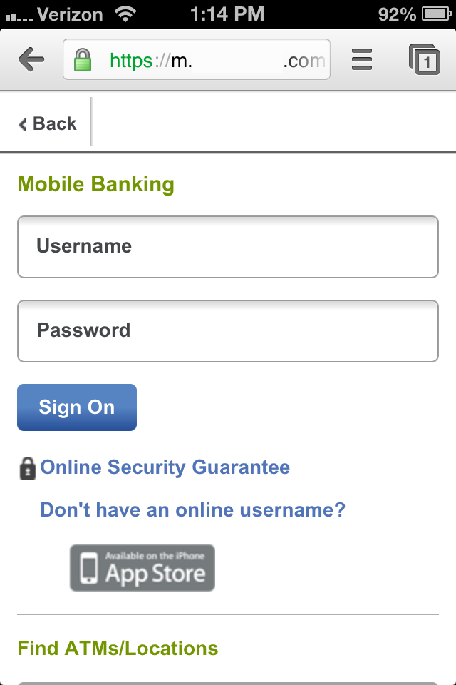 Bank Mobile Site
